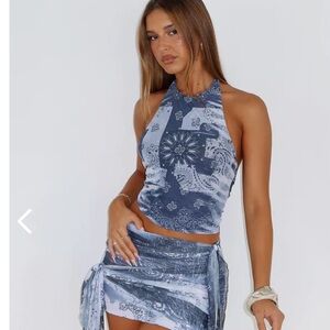 Blue Bandana Print Halter Top and Skirt Set